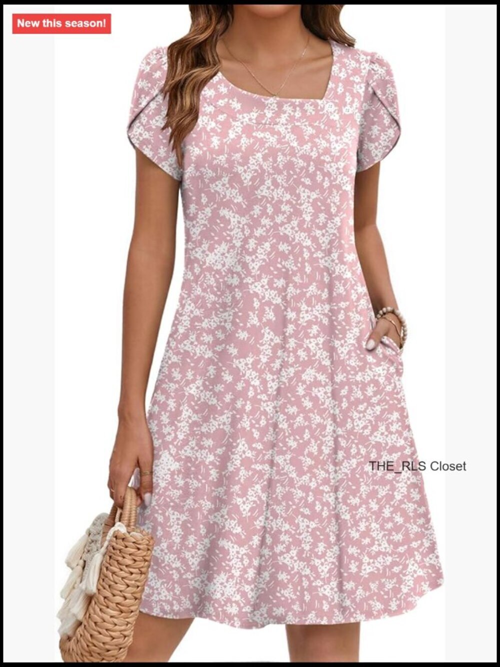 Short Petal Sleeve Sundress with Pockets, Casual Floral Dress